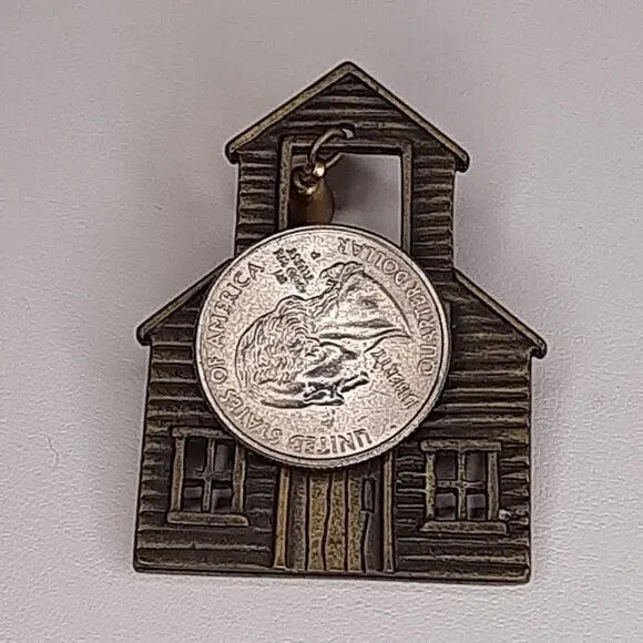 Vintage JJ Jonette School House Brooch Pin Bronze-Tone Metal w/ bell - Teacher - Picture 8 of 8